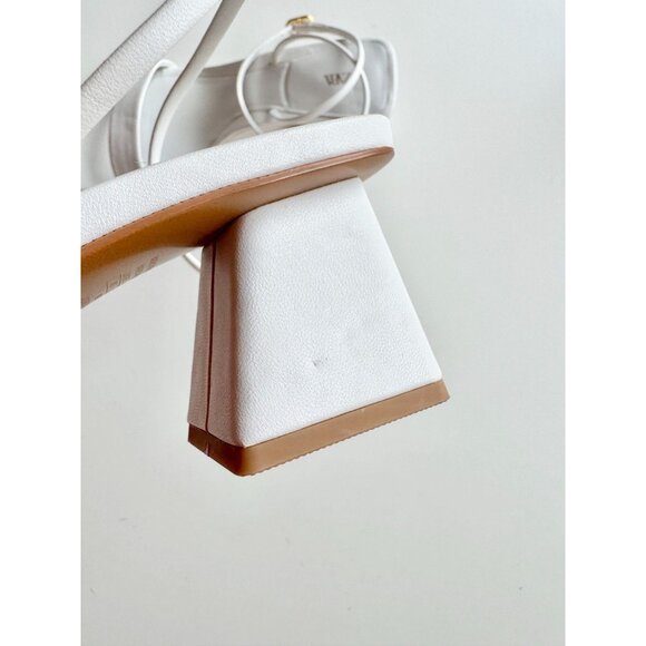 ZARA White Faux Leather Square Toe Strappy Block Heel Wraparound Sandals Size 39 - Picture 8 of 13